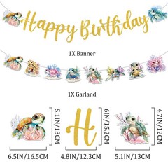 Sea Turtle Birthday Decorations for Kids – Gold Glitter Happy Birthday Banner…