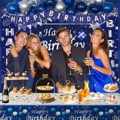 Blue Birthday Decorations, 37 PCS Blue and Silver Party Navy Blue & Silver