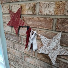 Rustic Americana Wooden Star and Rag Streamer Garland, 6′