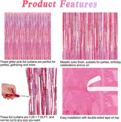 2 Pack Glitter Pink Backdrop, 3.28 FT X 7.05 FT Birthday Party Decorations, Lase