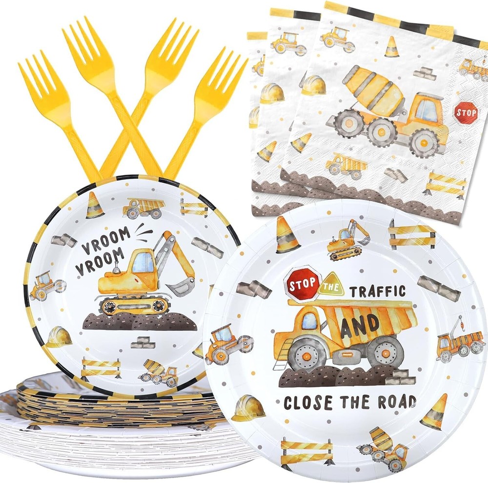 Construction Disposable Birthday Tableware (Plates, Napkins, Forks)