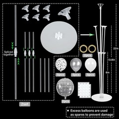 Disco Ball Party Balloons Stand Kit 2 Sets with 2 Silver 4D Discoball Foil Ba…