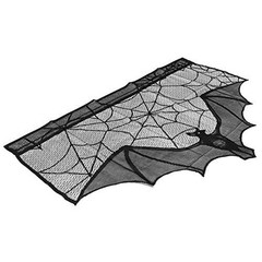 Halloween Decorations Tablecloth Runner Black Lace Bat Fireplace Mantel Scarf