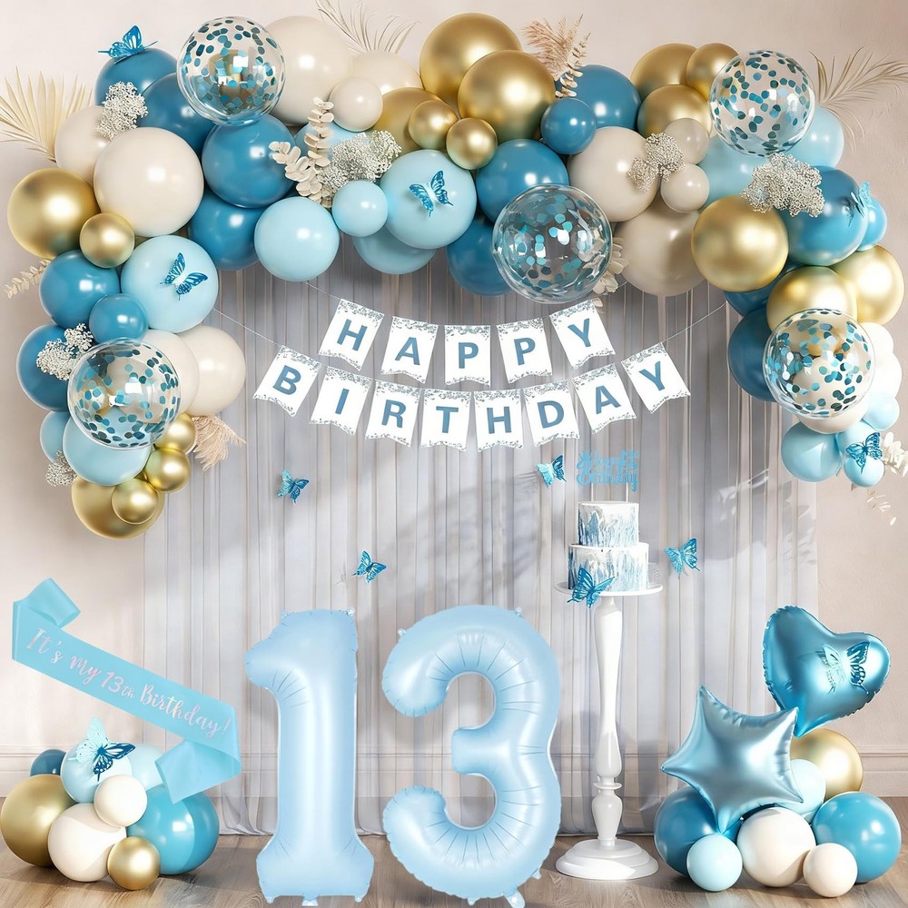 Birthday Decorations for Girls, Light Blue 13 Birthday Girl Decorations, 13th