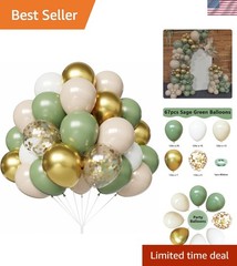 Sage Green Balloons, 67pcs 12 Inch Sage Green White and Gold Confetti Party B…