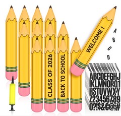 12 Pcs Inflatable Pencil Balloon Set with Air Pump and 9 Letter Sticker Sheet…
