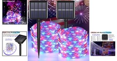 2-Pack Red White Blue Fairy String Lights for Outdoor Patriotic Celebration