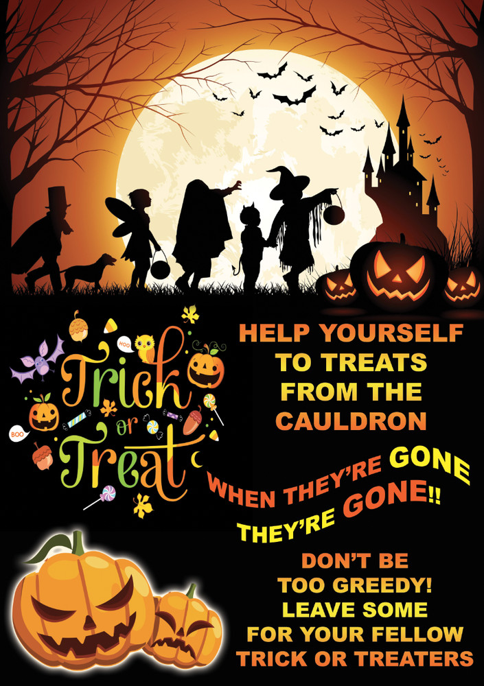 Halloween Help Yourself Sweets Poster Trick Treat Sign Notice Decor Door Window