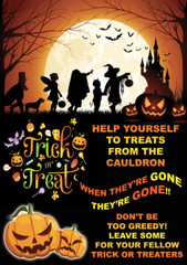 Halloween Help Yourself Sweets Poster Trick Treat Sign Notice Decor Door Window