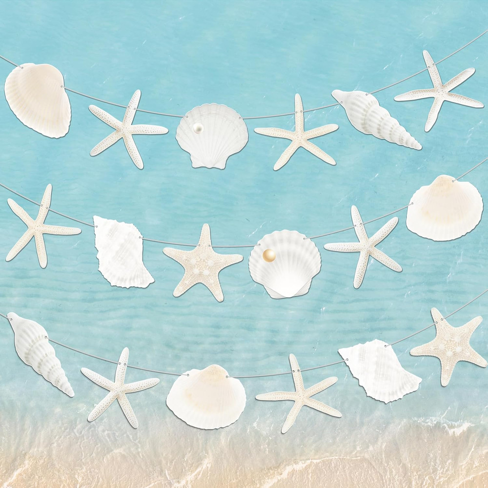 3Pcs Paper Beach Seashell Party Banners Ocean Party Decorations Natural Seashell