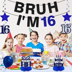 11Pcs 16th Birthday Decorations for Boys Men, Blue Sliver Happy 16th Birthday…