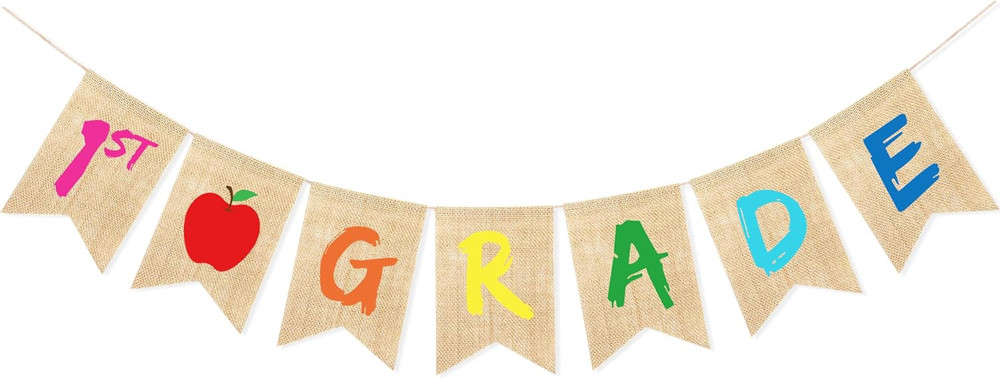 1St Grade Banner Burlap for Back to School Decorations | Happy First Day of Scho