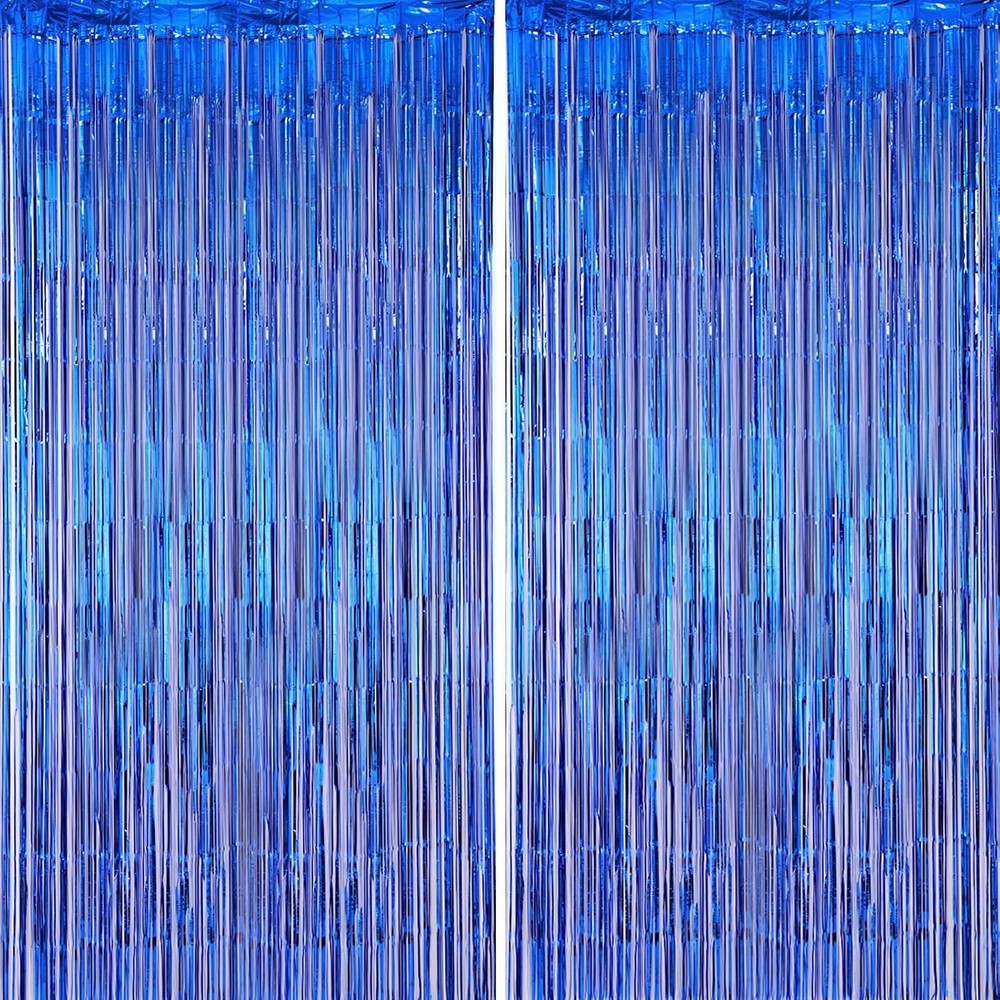 2 Pack Blue Foil Fringe Backdrop Curtains Tinsel Streamers Party Decorations