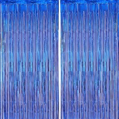2 Pack Blue Foil Fringe Backdrop Curtains Tinsel Streamers Party Decorations