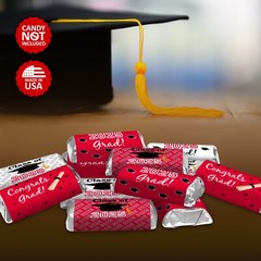 Class of 2025 Graduation Mini Candy Wrapper | Set of 60 Stickers | Red Theme