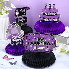 8Pcs Purple Retirement Decorations Purple and Black Retirement Table Honeycomb C