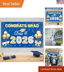 2026 Graduation Backdrop Blue – 70.8″x43.3″ Congrats Grad Banner for Party, C…