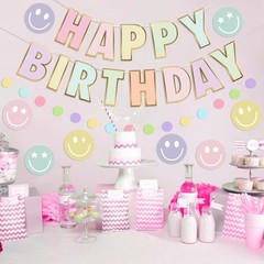 Pre-Strung Happy Birthday Banner, NO DIY Birthday Decorations with Circle Dot