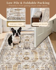 Madane Runner Rugs for Hallway 2×10 Long 2′ x 10′ (Runner), Brown/Gold