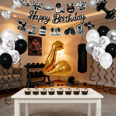 Gym Birthday Party Decorations, 30PCS Workout Gym Decor Set with Gold Muscle & D