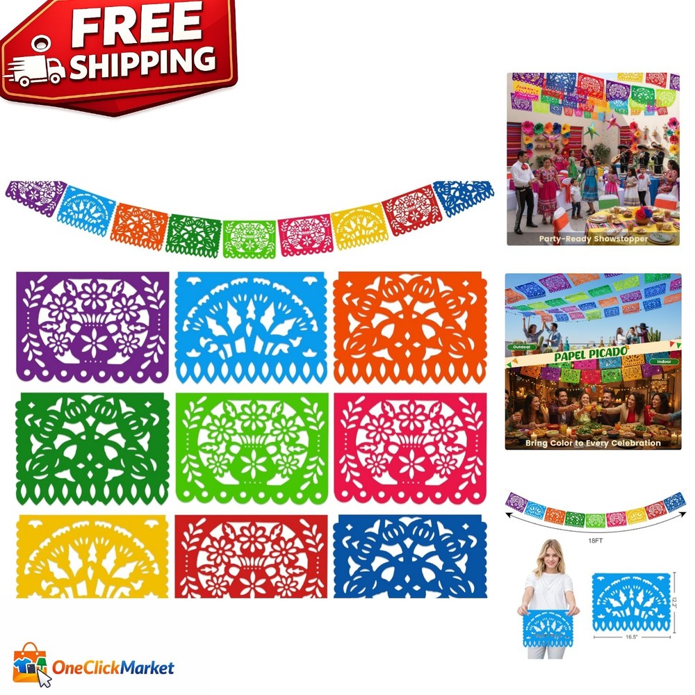 Vibrant Papel Picado Banner – 18 Ft Mexican Fiesta Decoration for All Occasions