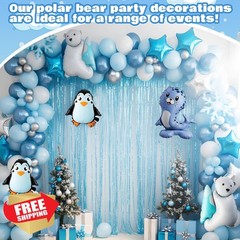LaRandom Winter Polar Bears Balloon Arch Kit Blue White Silver