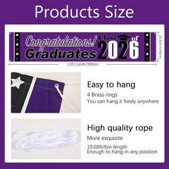 2026 Graduation Decorations Purple and Black Graduation Banner Large Congratu…
