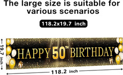 Black & Gold 50Th Birthday Banner Decorations – Extra Large 118″X20″ Reusable Ya