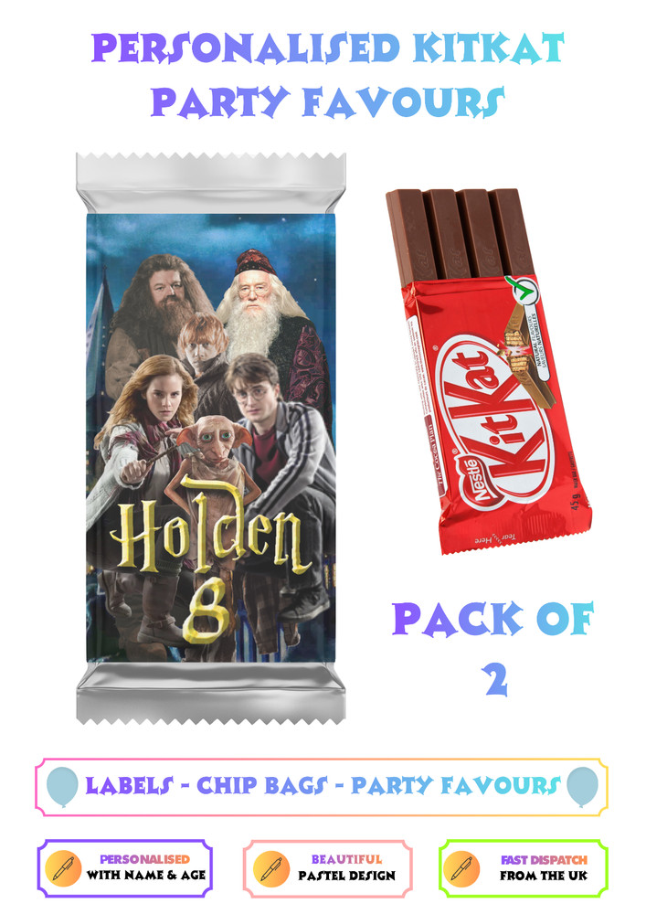 Personalised Wizard KitKat Wrappers Birthday Party Favours UK