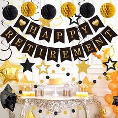 Epakh 24 Pcs Retirement Party Decorations Black Gold Happy and