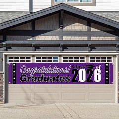 2026 Graduation Decorations Purple and Black Graduation Banner Large Congratu…
