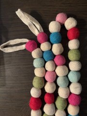 Felted Wool Pom Pom Garland Mini Ball 1”- 6 feet Christmas Holiday Multi-Colored