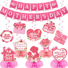 Mothers Day Decorations – Pink Best Mom Ever Party Supplies Include Happy Mother