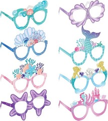 Tenare 24 Pieces Mermaid Party Decorations Paper Mermaid Themed Paper Eyeglasses