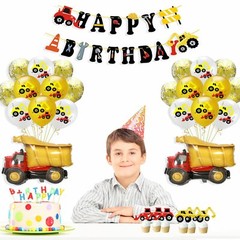 Birthday Party Decoration, Construction Themed Banner & Dump Truck Balloons Set