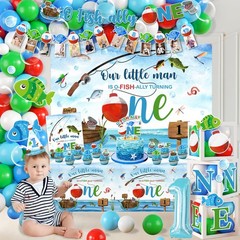 Ofishally Birthday Decorations,161pcs Gone Fishing 1st Birth day Party Banner…
