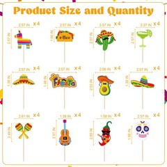 48 PCS Cinco De Mayo Cupcake Toppers 12 Style Mexican Cupcake Picks