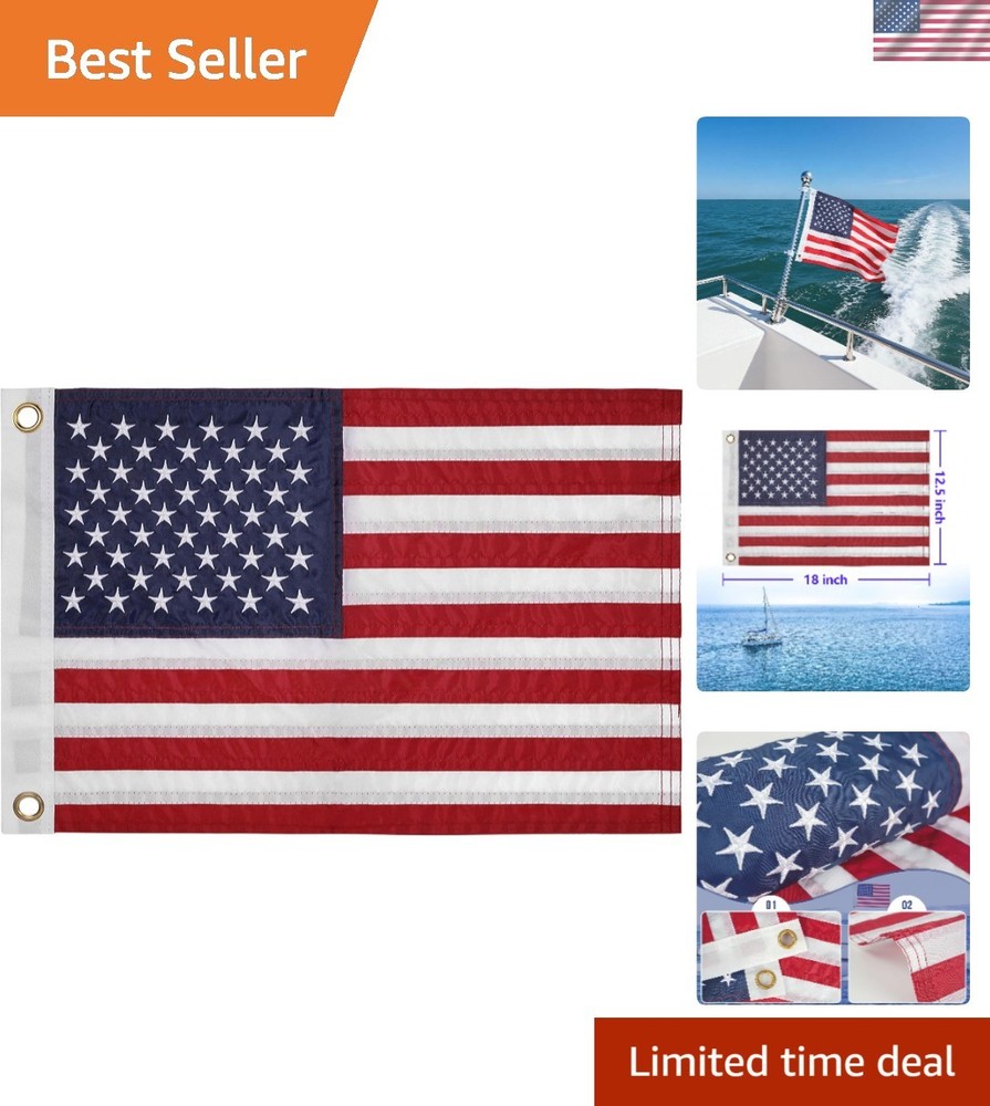 Heavy Duty 12.5×18 Inch American Flag with Embroidered Stars & Brass Grommets