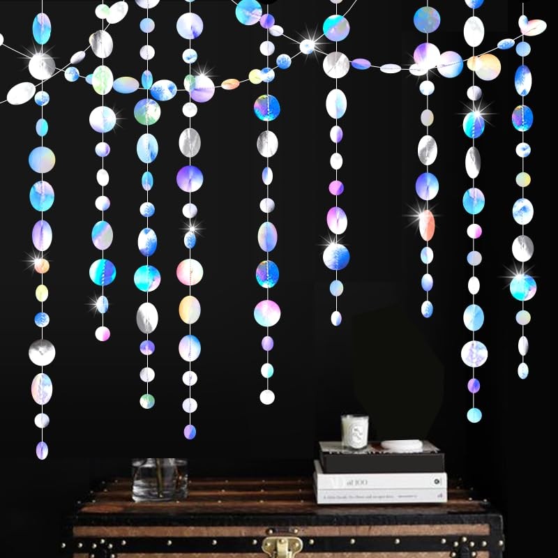 Glitter Iridescent Circle Dots Paper Garland Holographic Circle Dot Streamer …
