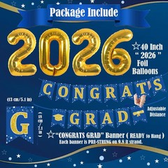 Navy Blue and Gold Graduation Decorations 2026, Gold 2026 Balloons, Congrats …
