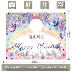 1pc Personalized Purple Flower Butterfly Princess Birthday Poster Tapestry Art ♪
