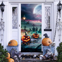 Halloween Door Decorations Cover Horror Moon Night Banner for Porch Party Decora