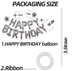 Silver Happy Birthday Banner Balloon Aluminum Foil 16 Inch Letter,10 Inch Fiv…