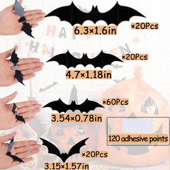120PCS Halloween Bats Decoration, 3D Bat Decorations Scary Black