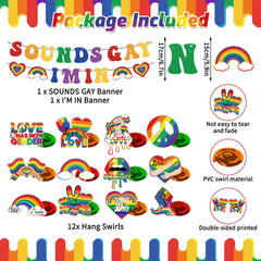 Pride Decorations Banner Hanging Swirls Sounds Gay I‘M in Glitter Banner Love Is