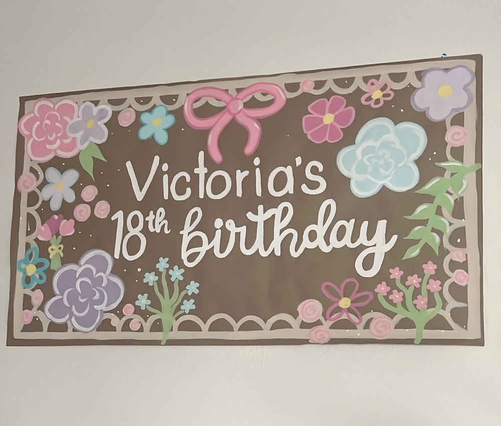 Custom Birthday Banner Floral birthday party decoration 35 x 64 in (2’11 x 5’4)