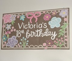 Custom Birthday Banner Floral birthday party decoration 35 x 64 in (2’11 x 5’4)