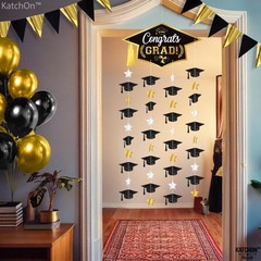 Black and Gold Graduation Cap Garland – Pack Of 2, No DIY | Congrats Grad Garlan