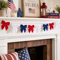 Independence Day Decorations – 6.5 Ft Red White Blue Velvet Bow Garland – Pat…