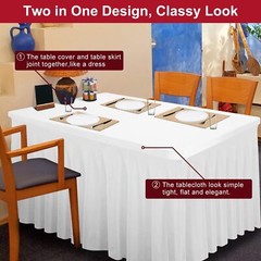 Thick 2 in 1 Spandex Table Skirt and 6Ft (Fits for 72″L x 30″W Table), White